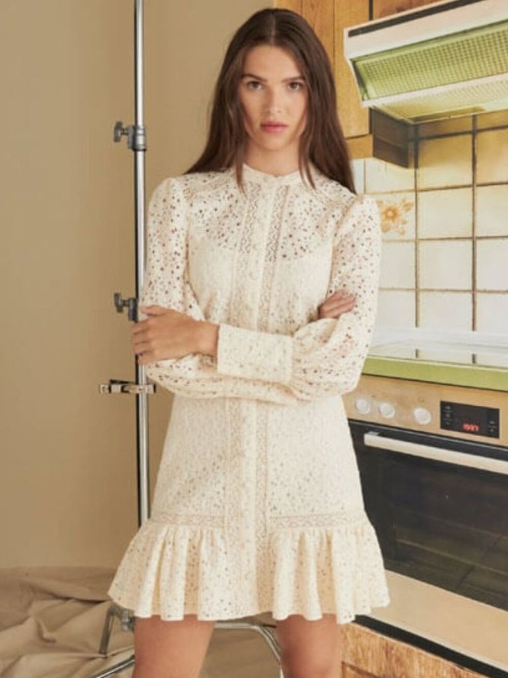 Veronica Beard Hilda Lace Mini Dress Ivory Long Sleeve Boho Cottagecore 2